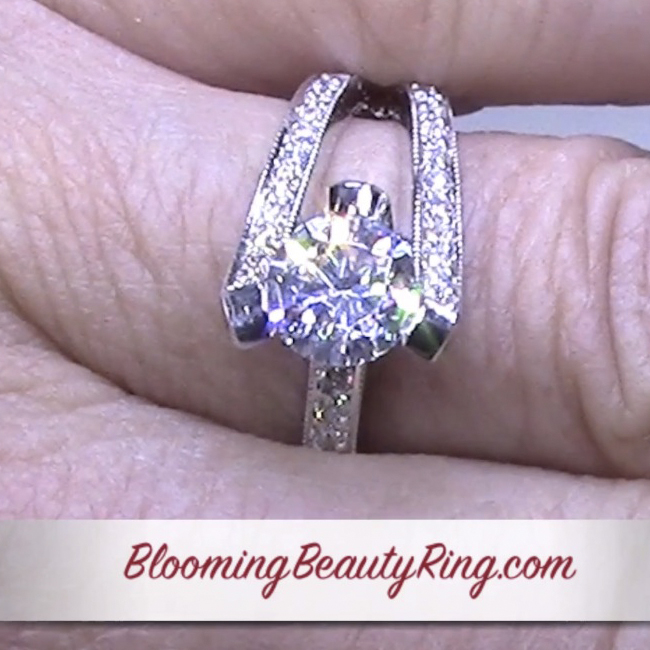 Split shank engagement rings on finger