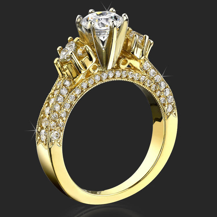 6 Prong Multi Shaped Graduated Diamond Pave Engagement ...