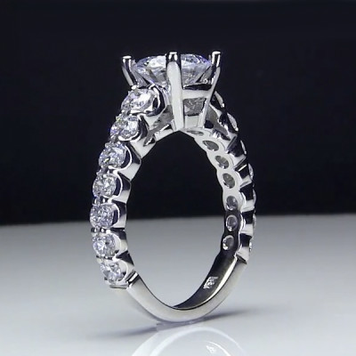 Shared Prong Antique Style Engagement Ring with Large Graduated Diamonds