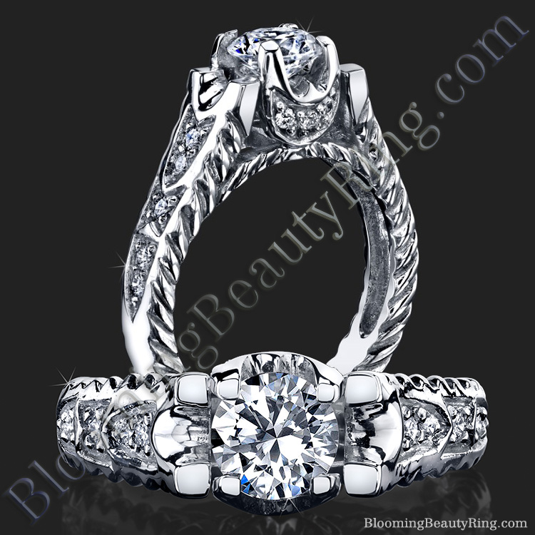 Rope Style Shank Engagement Ring with Diamond Accented U Prongs