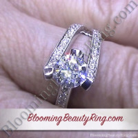 3 Sided Tension Set Split Shank Pave Diamond Engagement Ring On the Finger 2