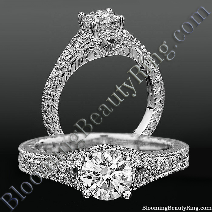 Artistic Hand Carved Design Split Shank Diamond Engagement Ring - bbrnw3533