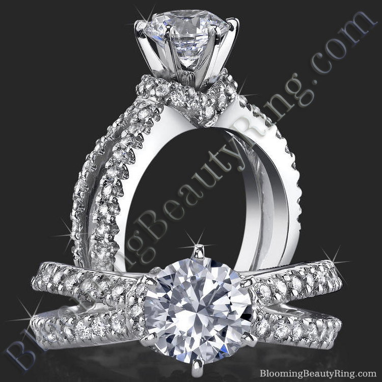Embracing V Scarf Split Shank Diamond Engagement Ring