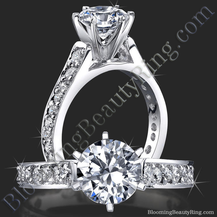 Reverse Tapered Gold Engagement Ring with Pave Set Diamonds and Medium Profile - bbr407a