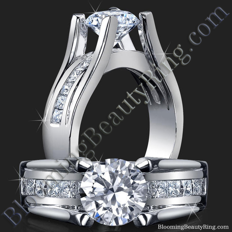 Wide Band Floating Diamond with Invisible Channel Set Princess Cut