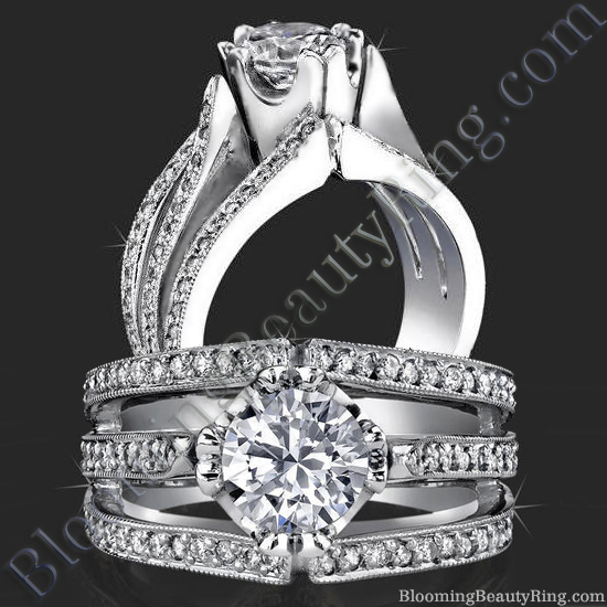 Unique Tulip Head with Wide Band and Triple Split Engagement Ring - bbr239