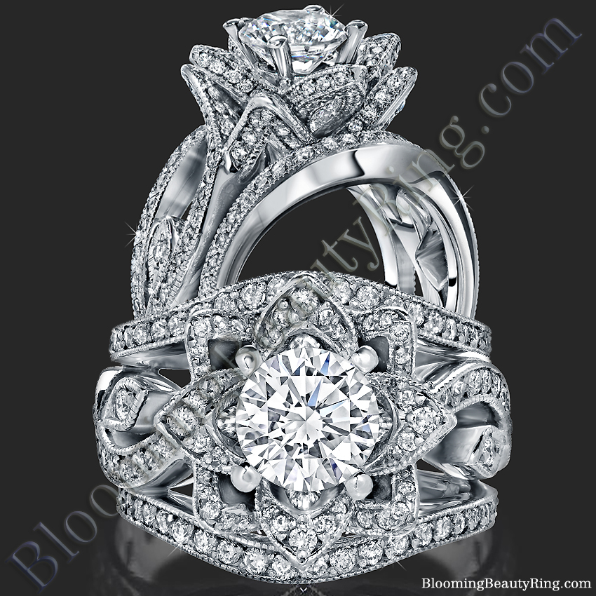 The Large Lotus Swan Double Band Flower Ring Set - bbr626-1