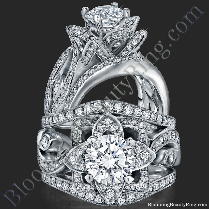 The Original Lotus Swan Double Band Flower Ring Set - bbr630-1