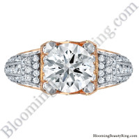 Two Tone Scrolling Tiffany Style Round Diamond Engagement Ring in White and Rose Gold