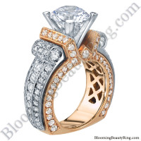 Two Toned Scrolling Tiffany Style Round Diamond Engagement Ring with White and Rose Gold - bbr557-1