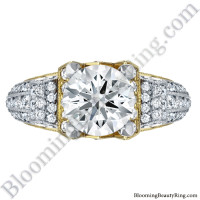Two Toned Scrolling Tiffany Style Round Diamond Engagement Ring with White and Yellow Gold