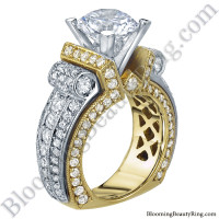 Two Toned Scrolling Tiffany Style Round Diamond Engagement Ring with White and Yellow Gold - bbr557-1