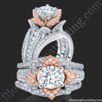 Double Band Two Toned White and Rose Gold Flower Ring Set