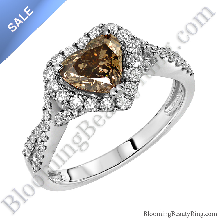 ON SALE  Fancy Brown Heart Diamond Halo Engagement  Ring  