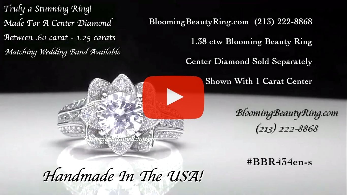 1.37 ctw. Small Hand Engraved Blooming Beauty Engagement Ring – bbr434en-s laying down video