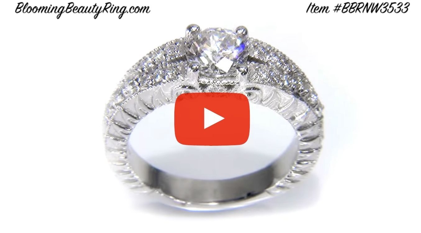 Artistic Hand Carved Design Split Shank Diamond Engagement Ring standing up video