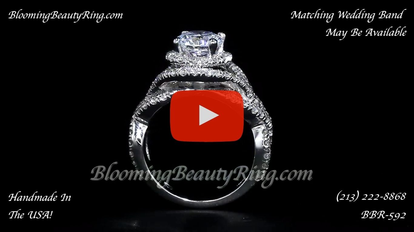 Double Twist Halo Diamond Engagement Ring – bbr592 standing up video