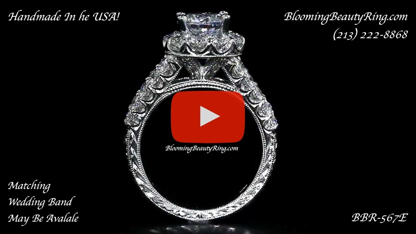 Diamond Go Round Halo Split Shank Engagement Ring – bbr567 standing up video
