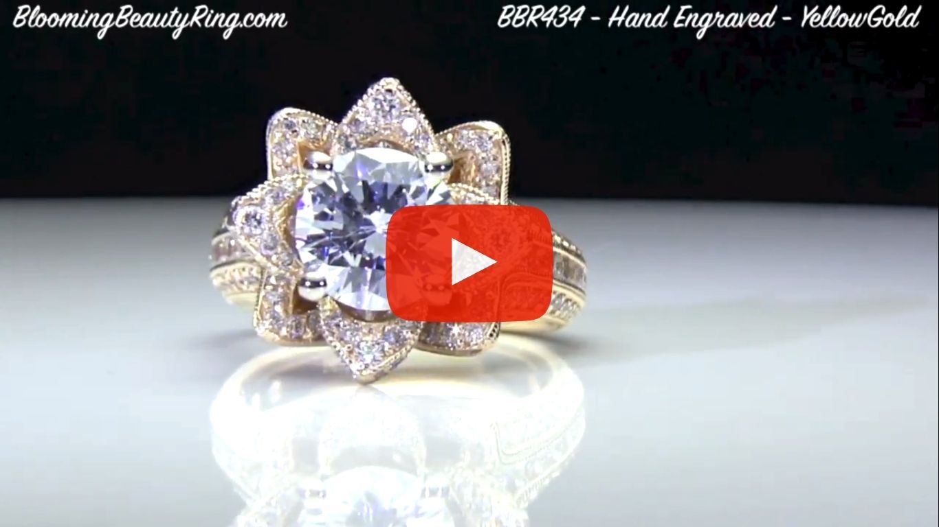 1.78ctw Yellow Gold Large Hand Engraved Blooming Beauty Flower Diamond Engagement Ring – bbr434ygen laying down video