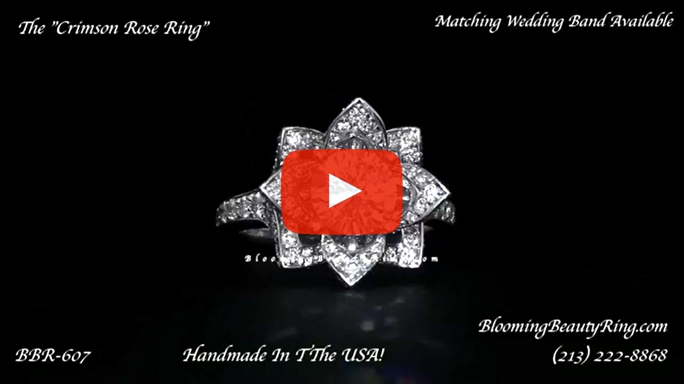 The Large Crimson Rose Flower Diamond Engagement Ring – bbr607 laying down video