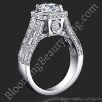 1.65 ctw. Baguette and Round Halo Style Diamond Engagement Ring - bbr388-1 STANDING UP