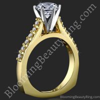 Raised Step Prong Round Diamond Engagement Ring Set with Flat Rounded Bottom Band 