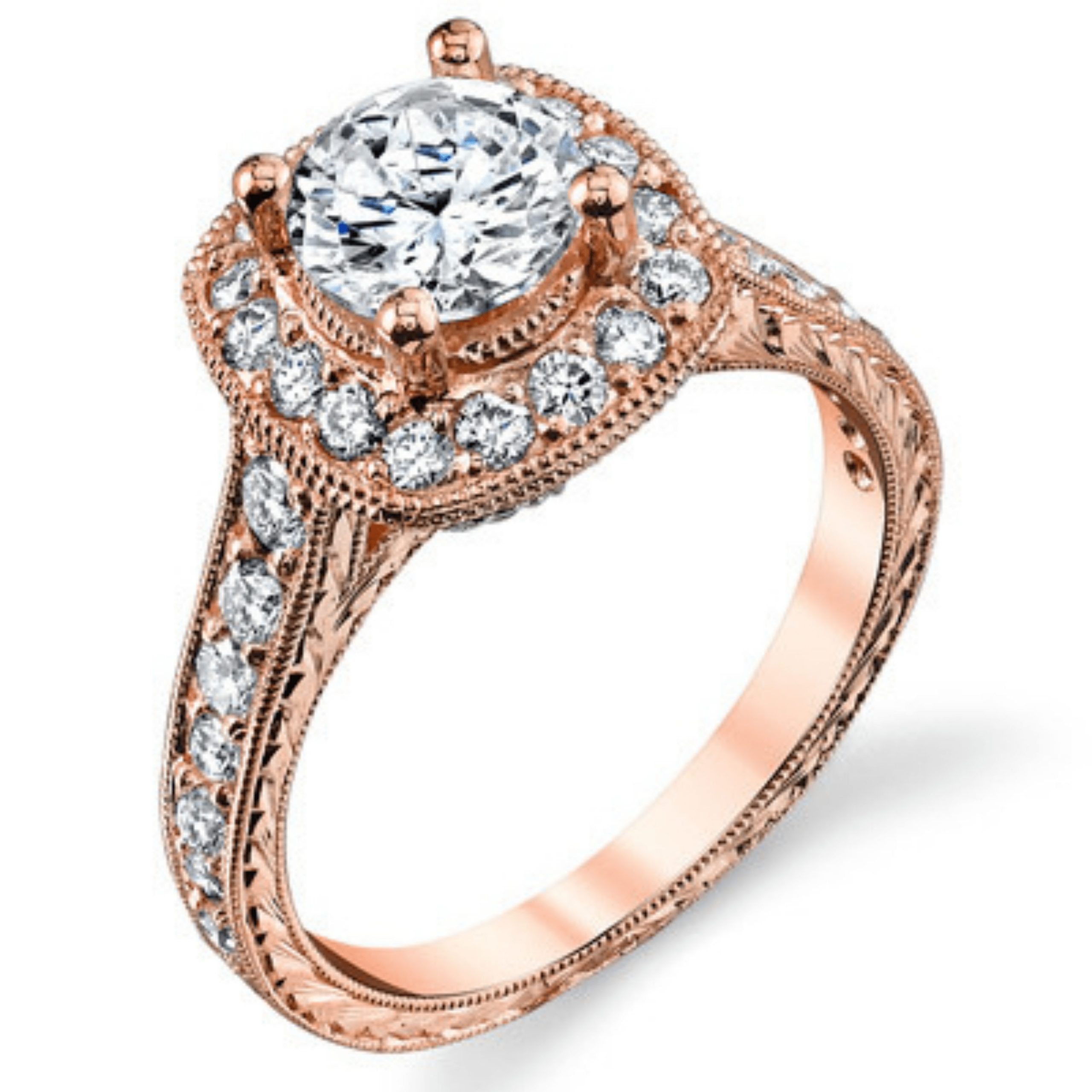 Rose Gold Diamond Halo Engagement Ring - Front View2