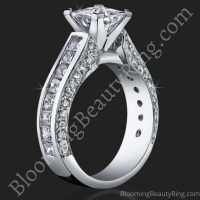 3.68 ctw. Channel Set Princess Micro Pave Round Engagement Ring Set - bbr411-411b standing up 3