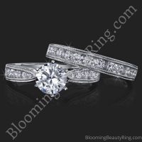 1.00 ctw. Tapered Millegrain 6 Prong Tiffany Diamond Engagement Ring Set - bbr139 laying down