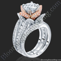 2.38 ctw. Double Band Two Toned White and Rose Gold Flower Ring Set