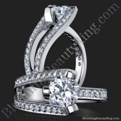3 Prong Tension Set Split Shank Pave Diamond Engagement Ring