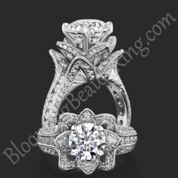 1.37 ctw. Small Hand Engraved Blooming Beauty Engagement Ring – bbr434en-s