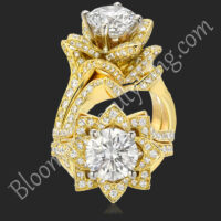 The Small Crimson Rose Flower Diamond Engagement Ring Set