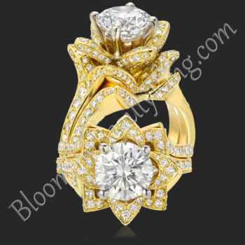 The Small Crimson Rose Flower Diamond Engagement Ring Set