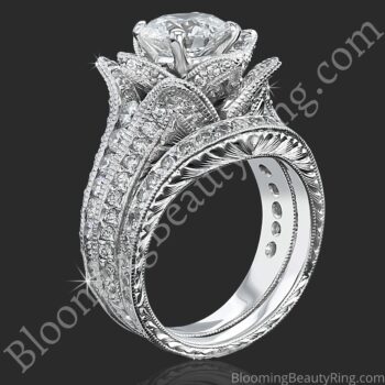 1.67 ctw. Small Hand Engraved Blooming Beauty Engagement Ring Set