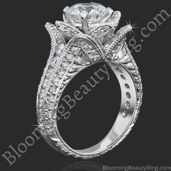 Small Hand Engraved Blooming Beauty Rose Engagement Ring