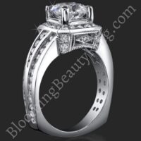 Trio Channel Set Round Diamonds with Artistic European Style Thick Band Halo Head