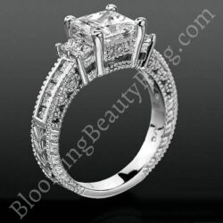 Princess Channel Set Beaded Milgrain Hand Carved Diamond Engagement Ring bbrnw591034