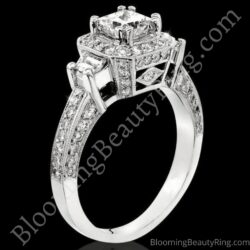 Octagonal Pave Styled 8 Pronged Halo Diamond Engagement Ring bbr356