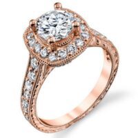 Two Toned White and Rose Gold Diamond Halo Engagement Ring