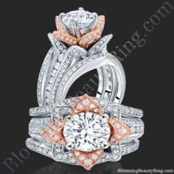 2.38 ctw. Double Band Two Toned White and Rose Gold Flower Ring Set – bbr434ttrset