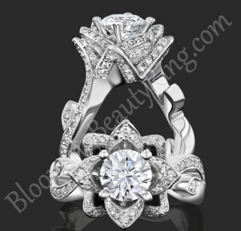 The Large Lotus Swan 1.48 ct. Diamond Engagement Flower Ring – bbr626