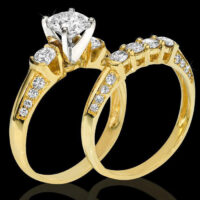 Knife Edge Round Diamond Matching Engagement and Wedding Ring Set
