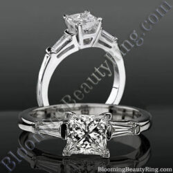 4 prong 3 stone princess diamond setting with 2 Baguette side diamonds bbrnw2142