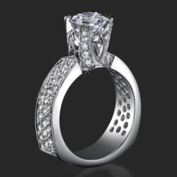 Enhanced Tiffany Style High Mount Pave Diamond Engagement Ring