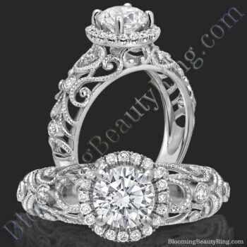 La Bella – Filigree Diamond Halo Engagement Ring