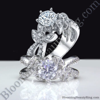 Lotus Leafy Split Shank Diamond Flower Engagement Ring – bbr548