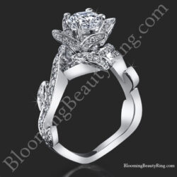 Lotus Ring with Leaves .90 ctw. Diamond Flower Ring