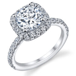 Petite Square Halo Round Shared Prong Set Diamond Engagement Ring