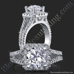.60 ctw 60 Diamond Split Shank Short Halo Engagement Ring - bbr502